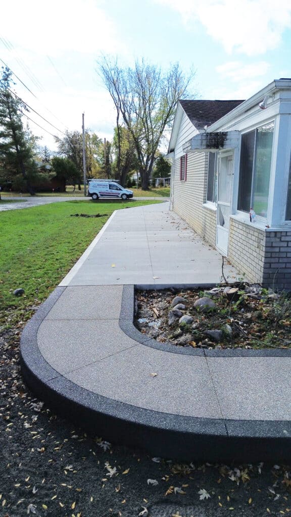 Exposed aggregate concrete walkway